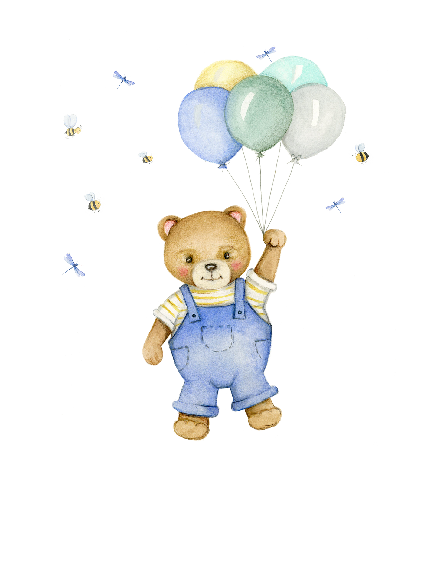 Blue Teddy Bear & Balloons