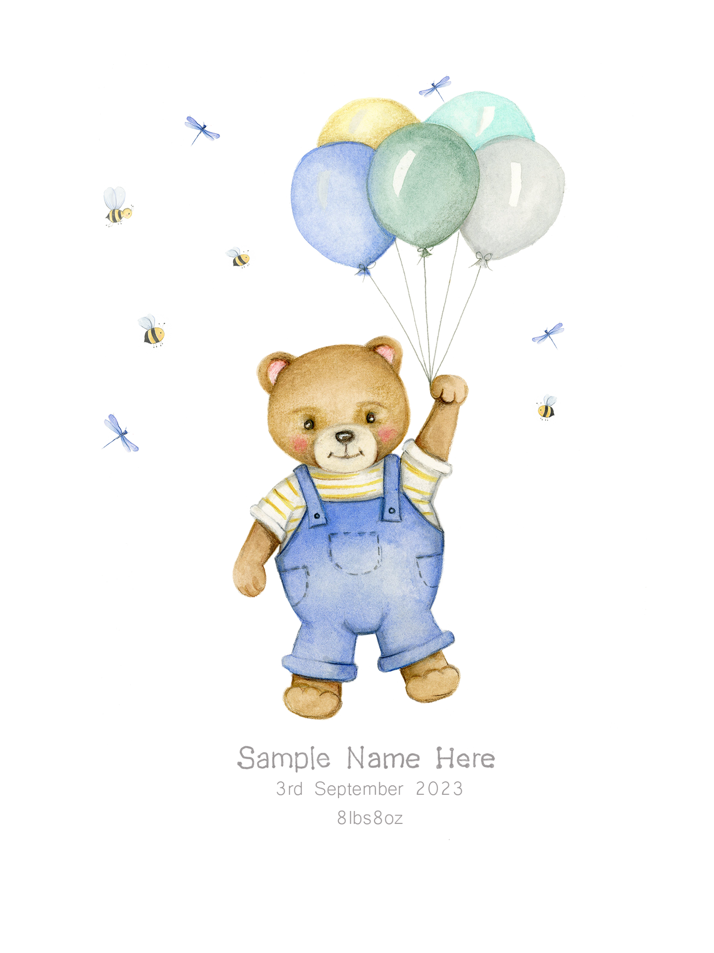 Blue Teddy Bear & Balloons