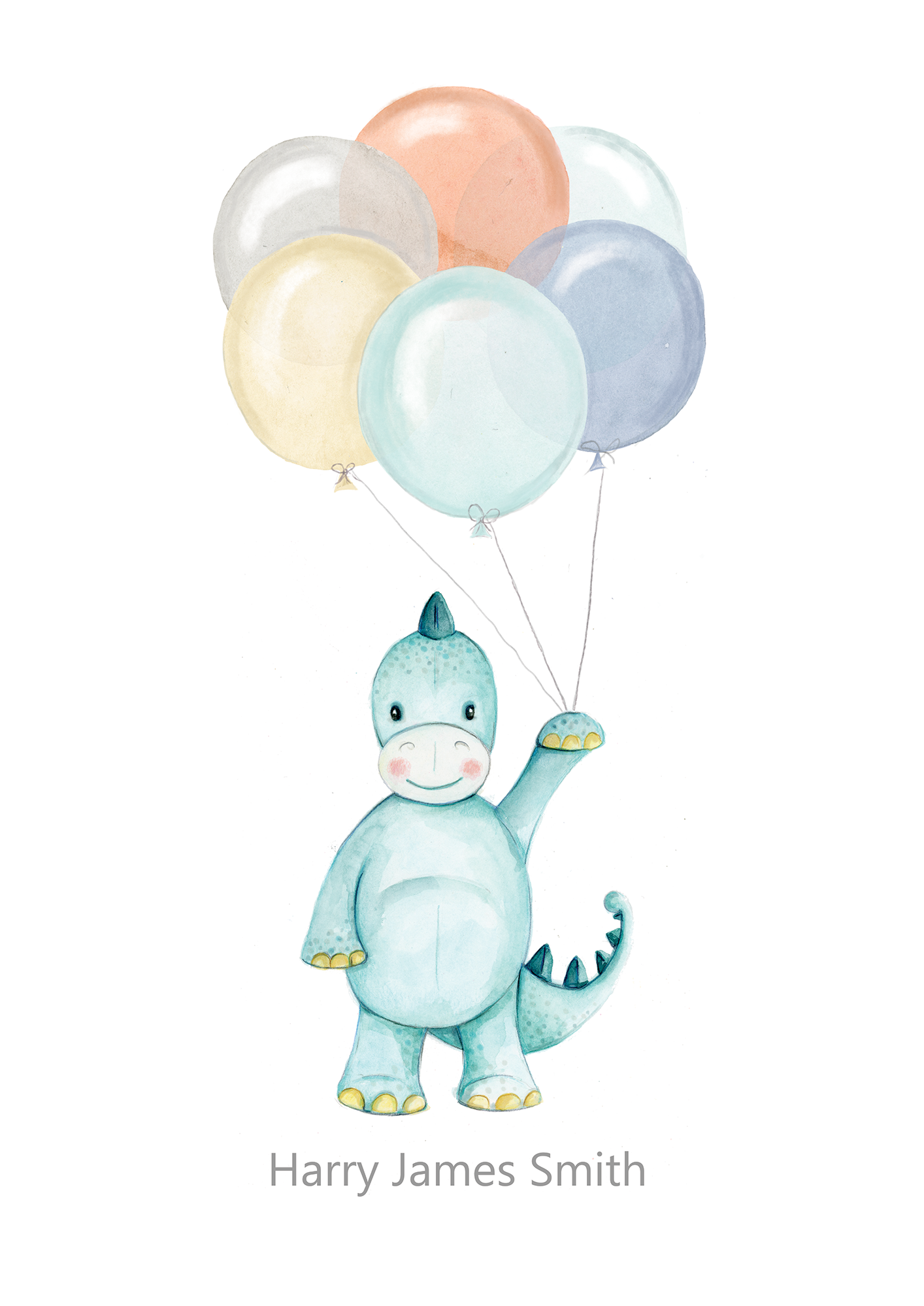 Blue Dino Balloon Print