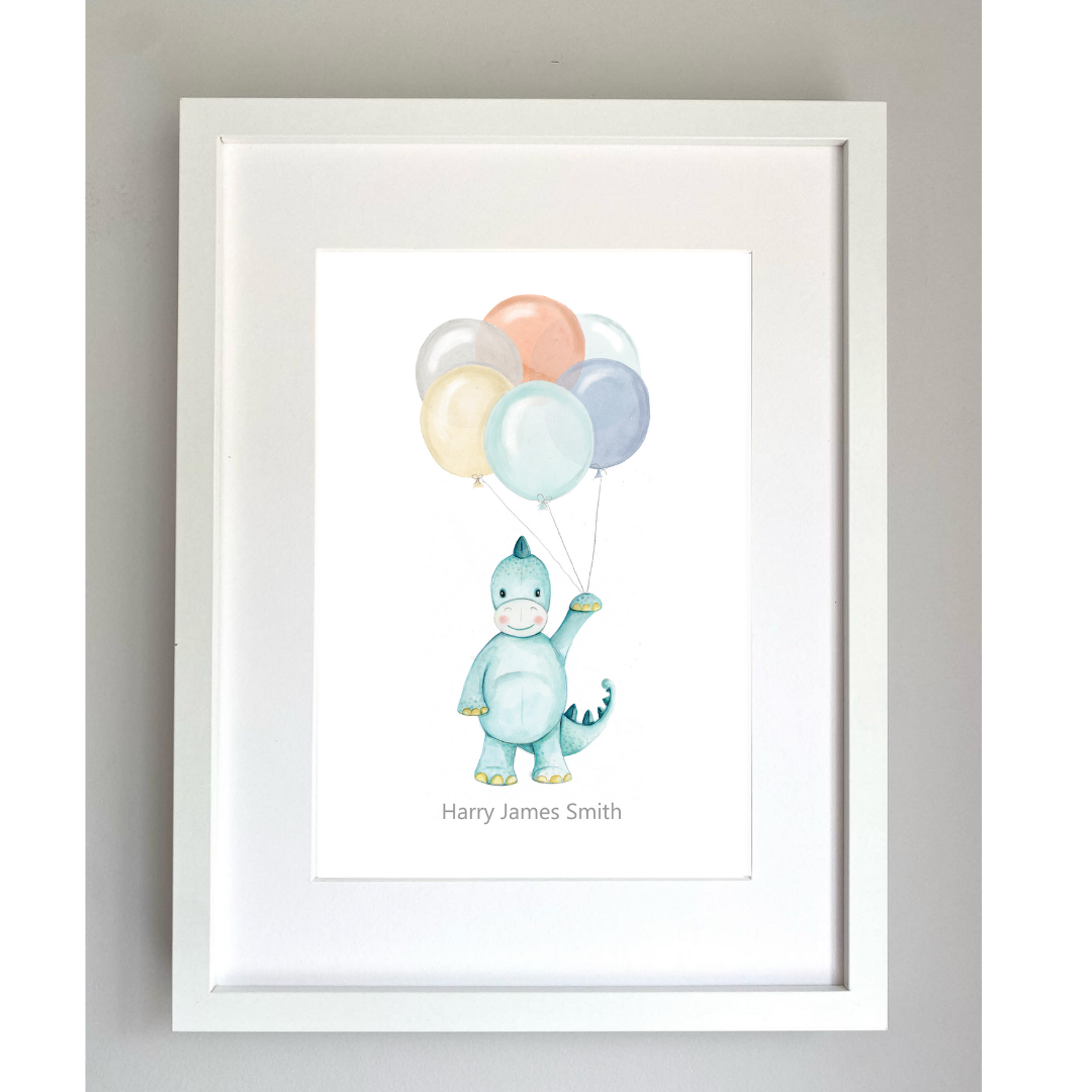 Blue Dino Balloon Print