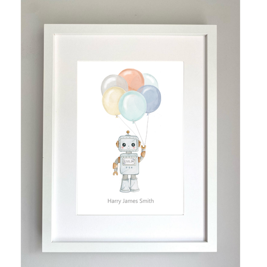 Print of Robot & Balloons Illustration